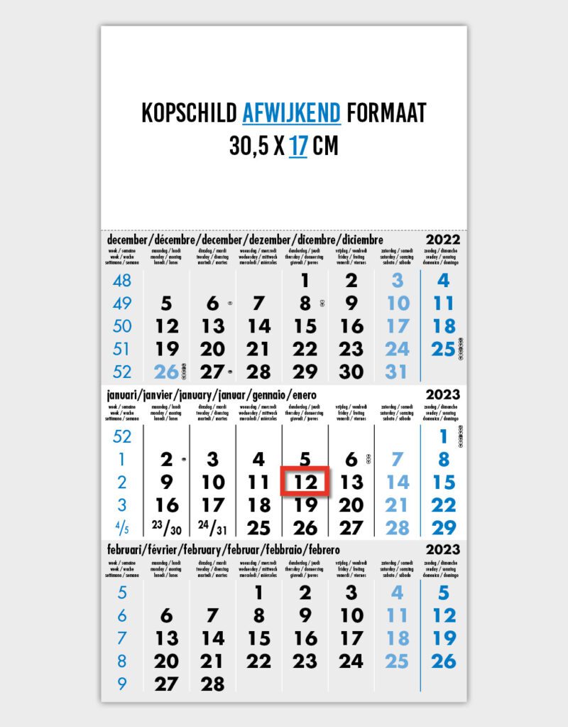 kleur en maat variant calendarium wandkalender